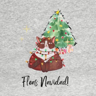 Fleas Navidad! (Feliz Navidad) Merry Christmas Festive Cat T-Shirt